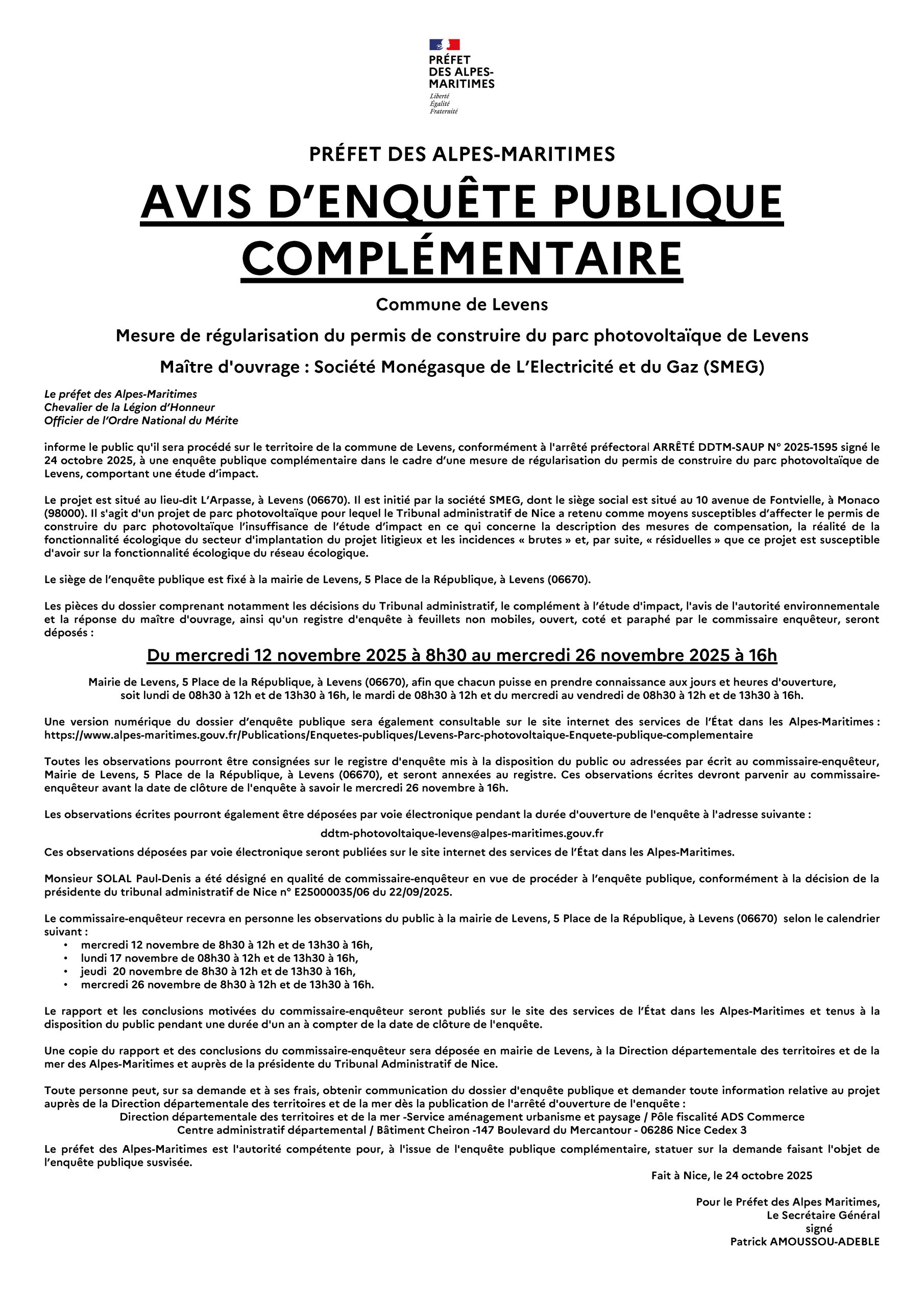 AVIS D’ENQUÊTE PUBLIQUE COMPLÉMENTAIRE